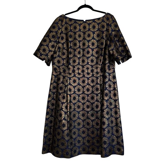 Boden Beatrice Navy Blue and Gold Floral Brocade Short Sleeve A Line Dress - Picture 6 of 8